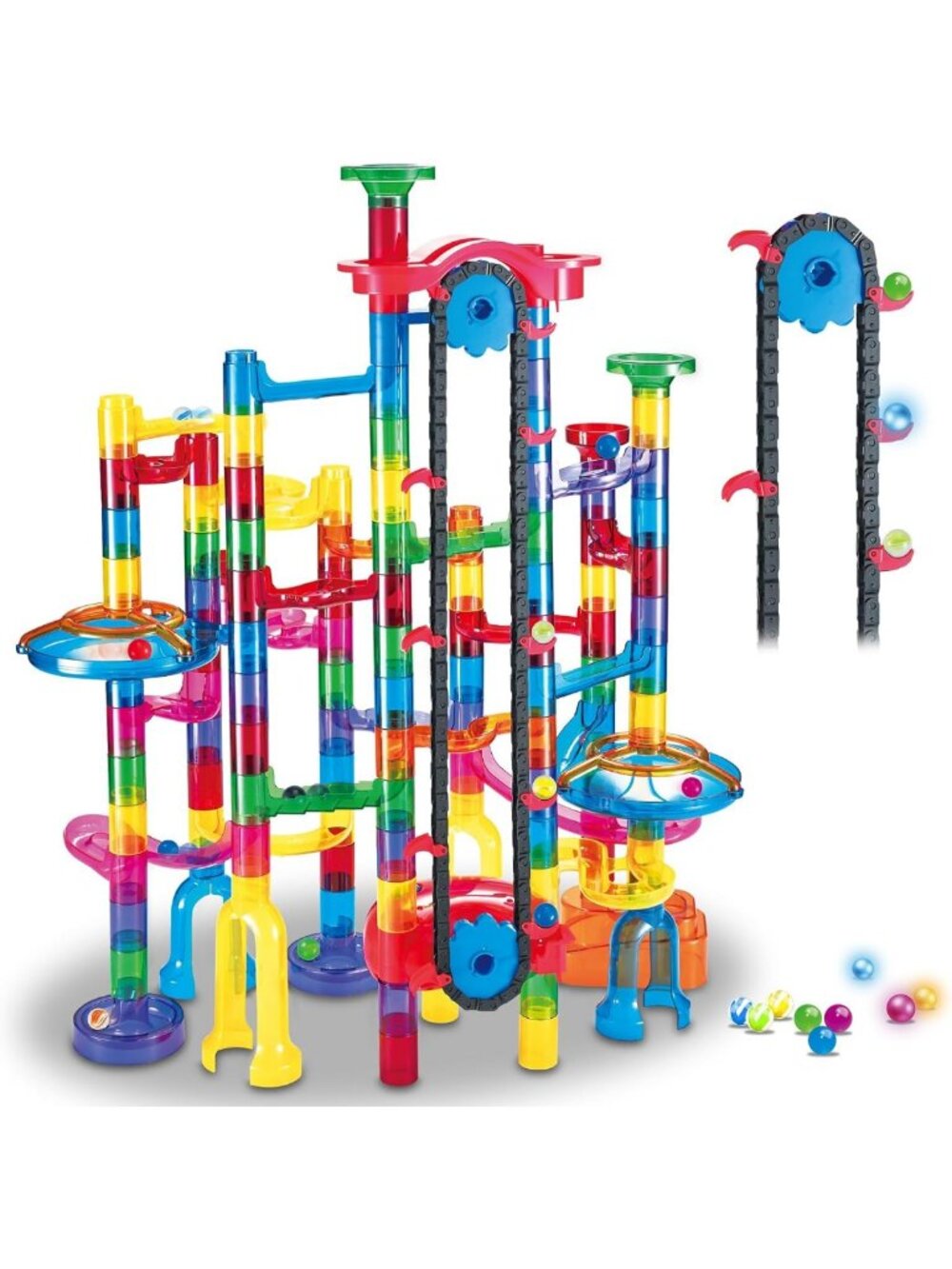 224 PCS Glow-in-the-Dark Marble Run Set with Automatic Elevator - STEM Building